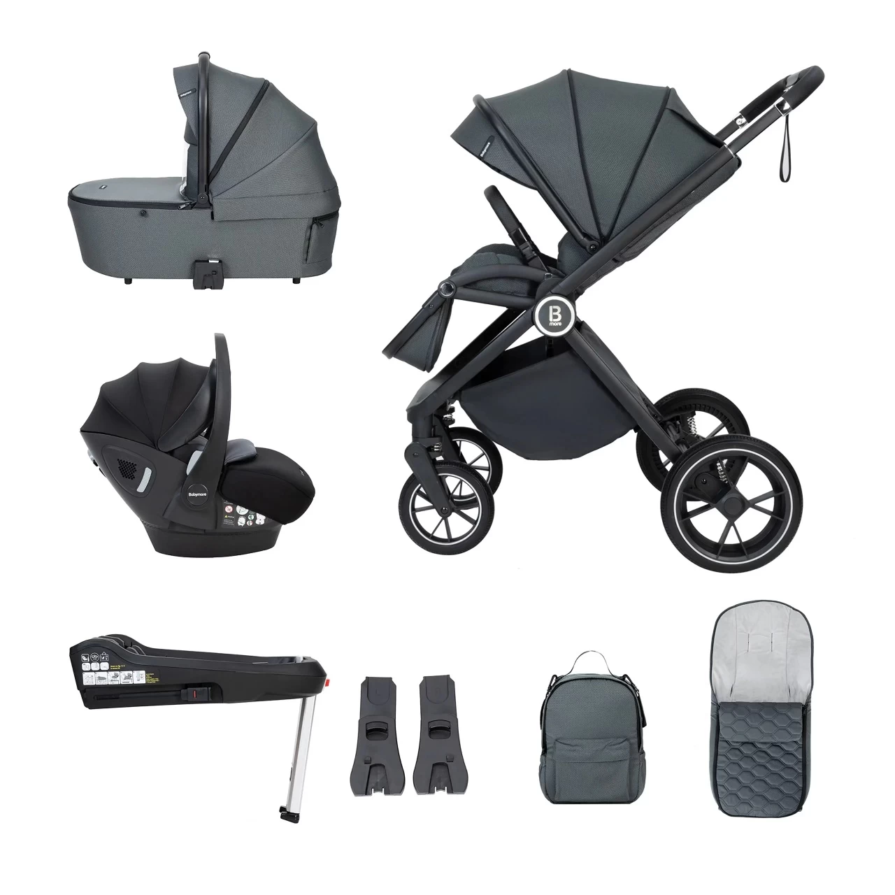Babymore Kai Travel System Pecan With Base – Forest Grey 3 Babymore Kai Travel System Pecan With Base – Forest Grey
