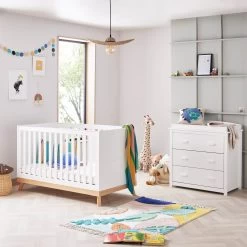 Babymore Mona 2 Piece Nursery Room Set Plus Mattress – White