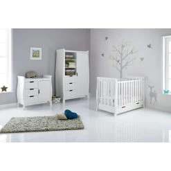 Obaby Stamford 4in1 Cot Bed 3 Piece Sleigh Room Set/Accessories – White
