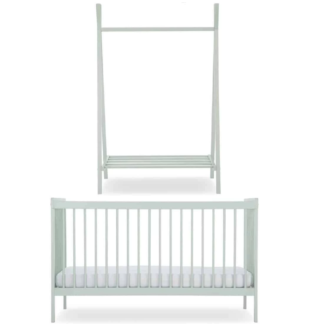 CuddleCo Nola Cot Bed And Clothing Rail – Sage Green 3 CuddleCo Nola Cot Bed And Clothing Rail – Sage Green