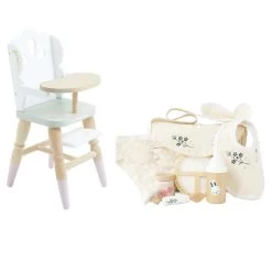 Le Toy Van Dolls Wooden High Chair With Nursing Kit