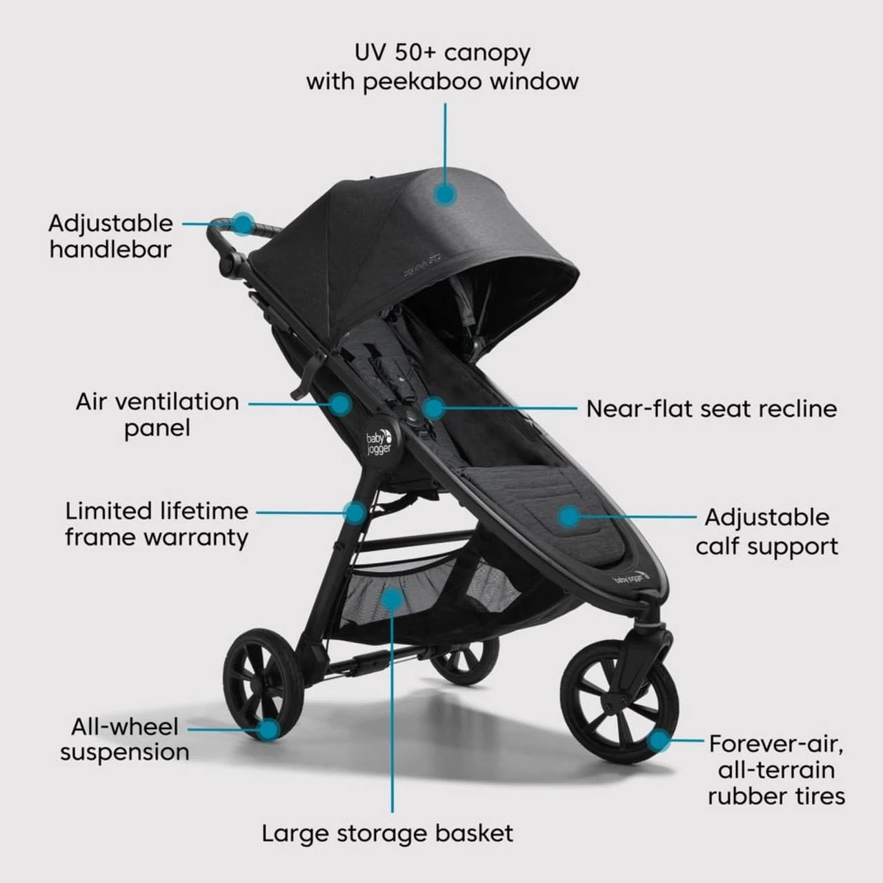 Baby Jogger City Mini GT2 Stroller And Carrycot Stone Grey 4 Baby Jogger City Mini GT2 Stroller And Carrycot Stone Grey - Image 2