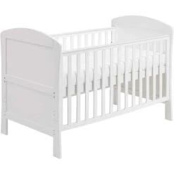 Babymore Aston Dropside Sleigh Cot Bed/Optional Mattress Set – White -Baby Products Shop babymore aston dropside cot bed in white 3