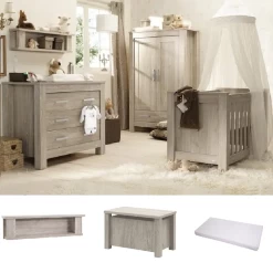 Babystyle Bordeaux Ash 6 Piece Nursery Room Set/Shelf/Toy Box/Mattress