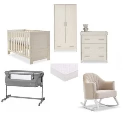 Obaby Nika Complete Nursery Room/Crib/Rocking Chair Bundle – Oatmeal