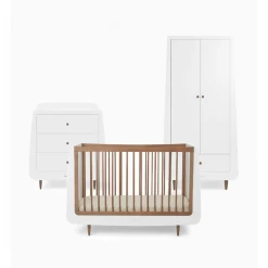 SnuzKot Skandi 3 Piece Nursery Room Set Bundle – White With Walnut